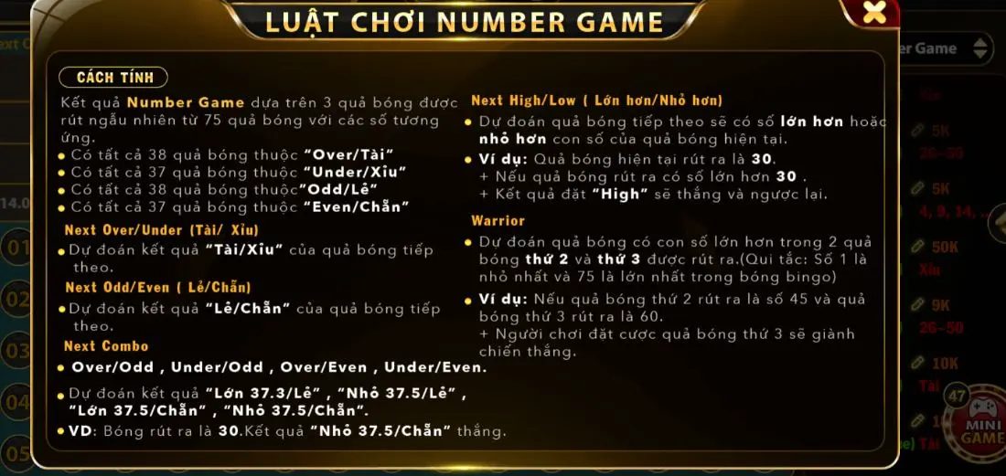 Luật chơi number game Go88