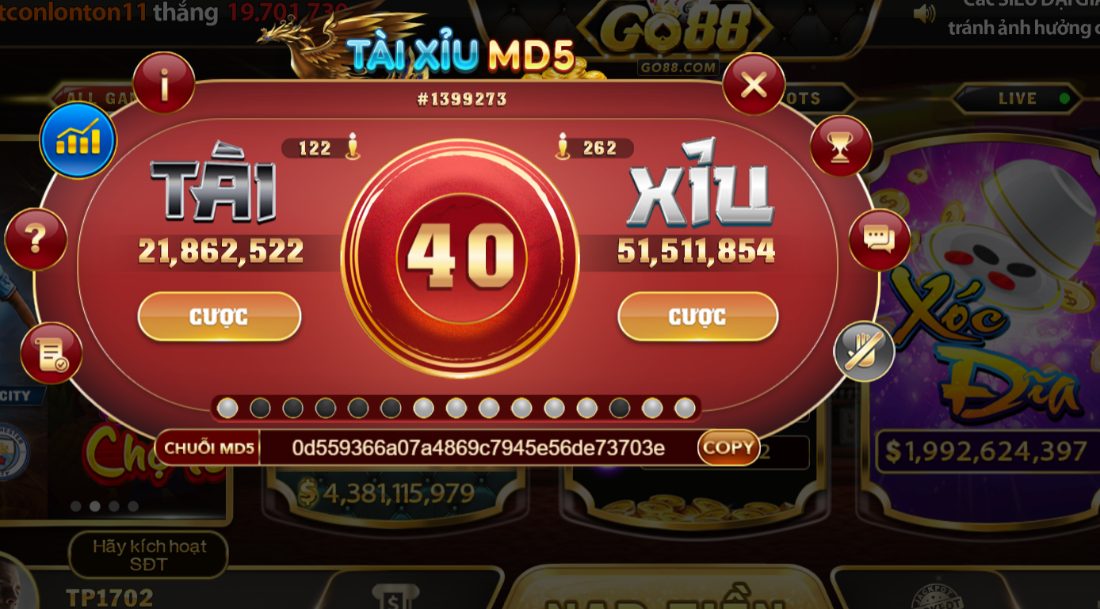 Luật chơi tài xỉu MD5 trên cổng game Go88