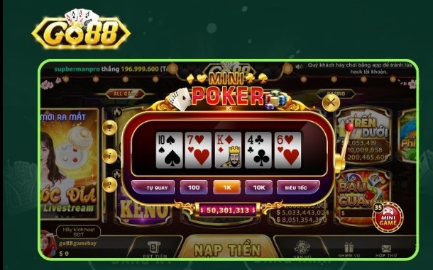 Giao diện của game Mini Poker Go88 cực kỳ chỉn chu và ấn tượng